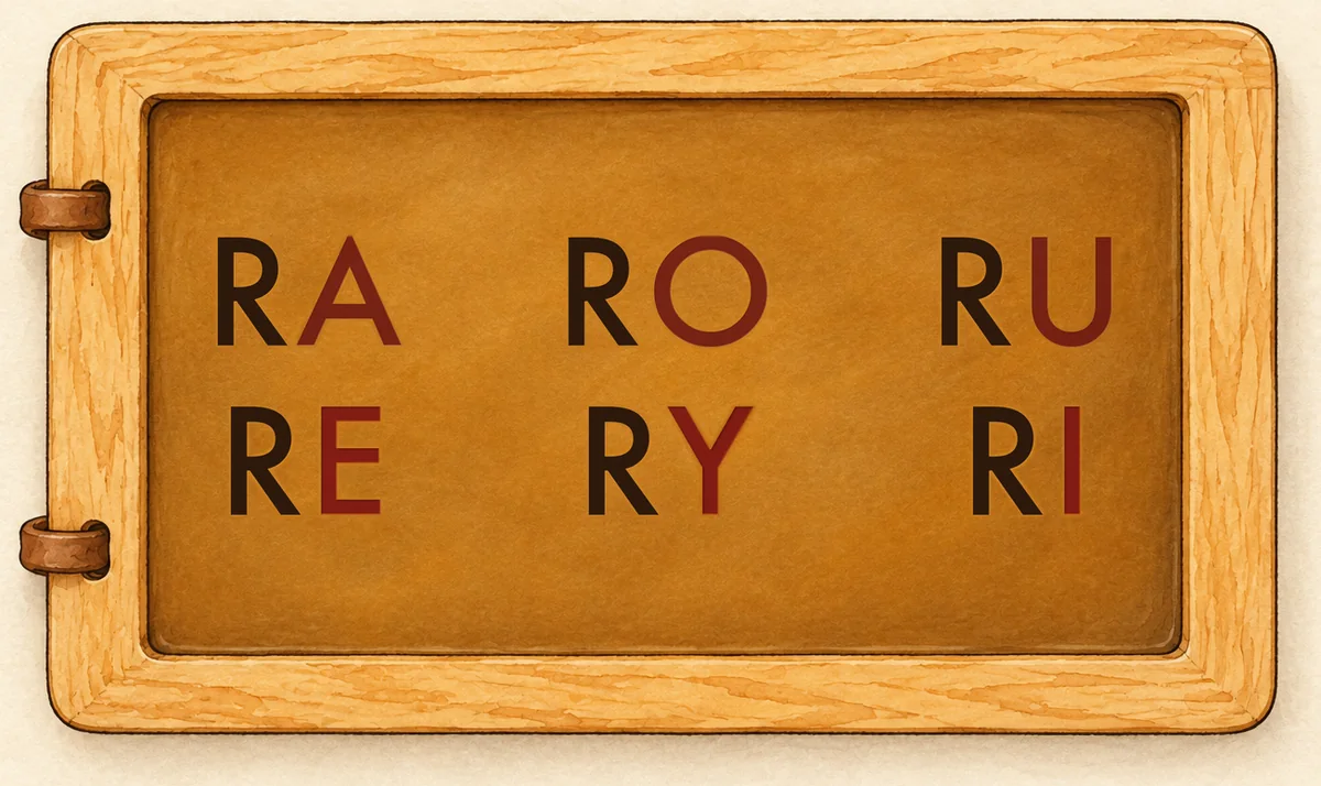 Na tabliczce: RA RO RU / RE RY RI